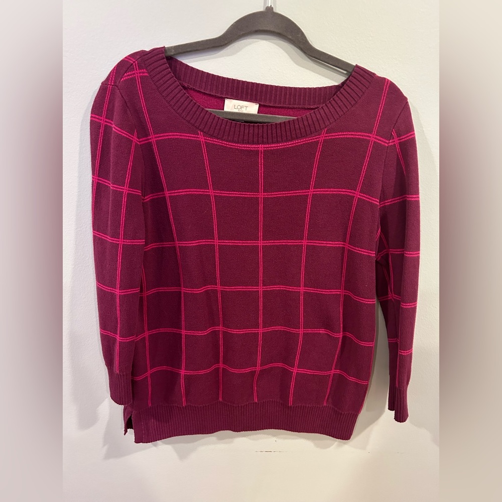 Loft Outlet Pink/Purple Plaid Sweater